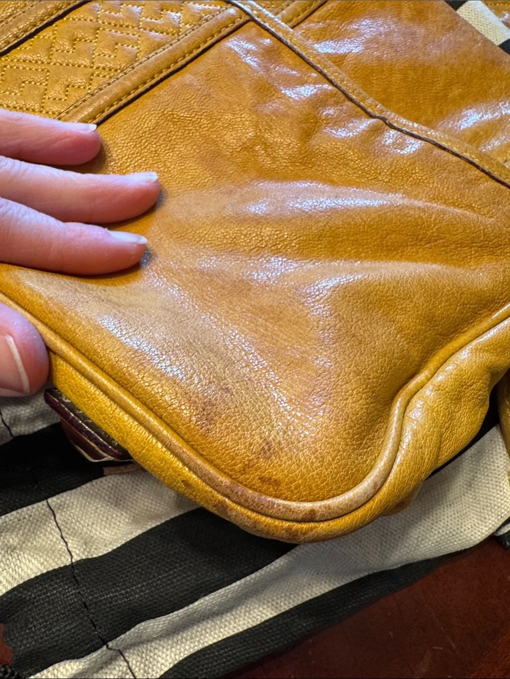 L.A.M.B. Honey Mustard Leather Shoulder Bag with Tassel - Picture 7 of 9